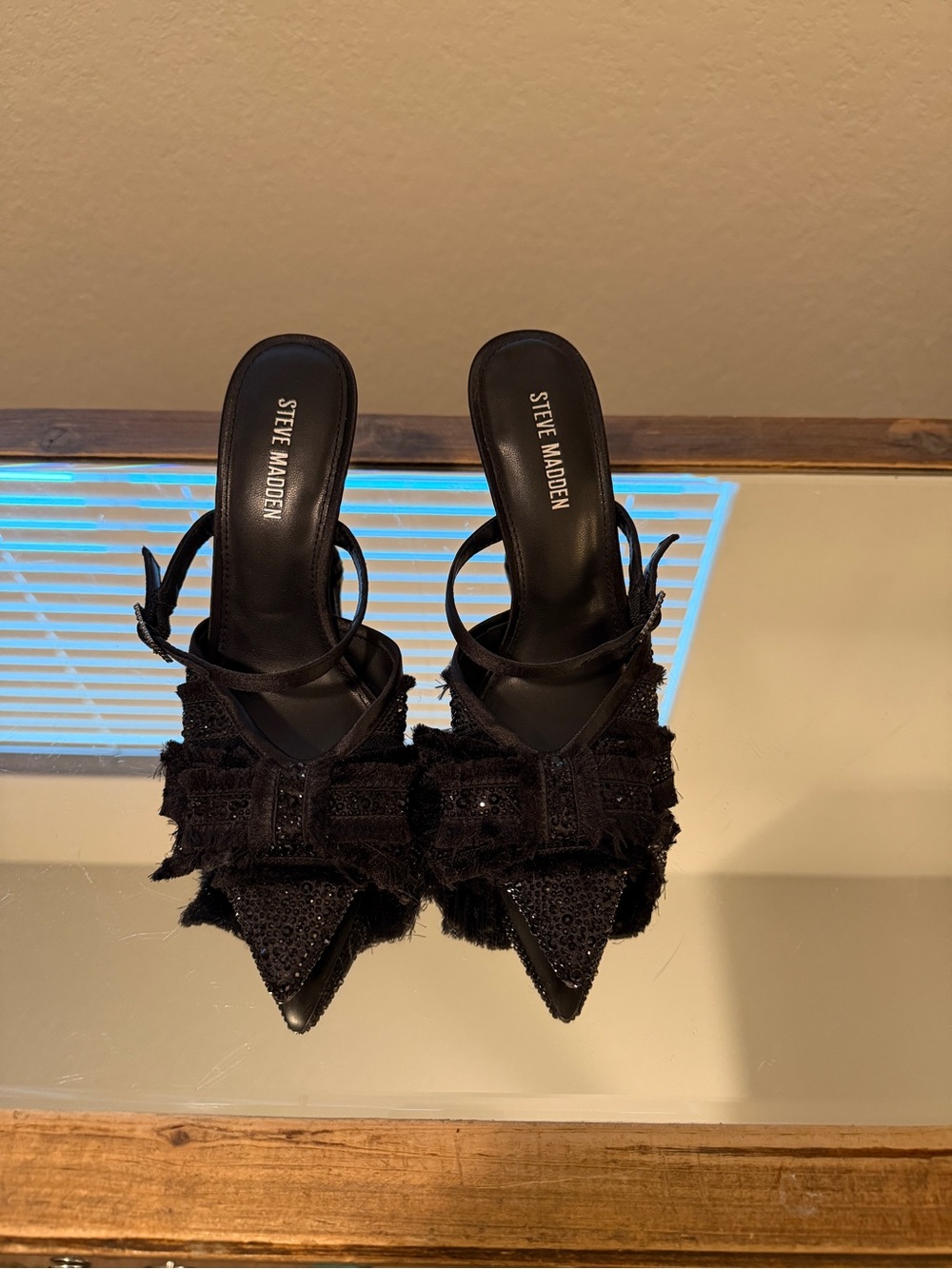 Steve Madden Black Pointed Toe Bow Strap Heels